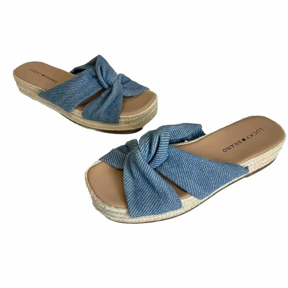 Lucky Brand‎ Grenly Blue Fabric Twist Espadrille Slide Sandals Sz 8.5 Platform